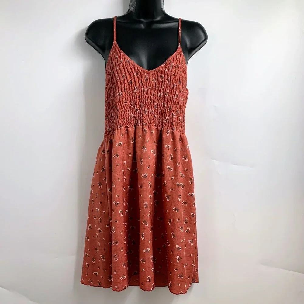 Women's Floral Mini Dress - Rust